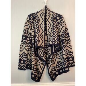 THML Navy and Beige Geometric Cardigan
